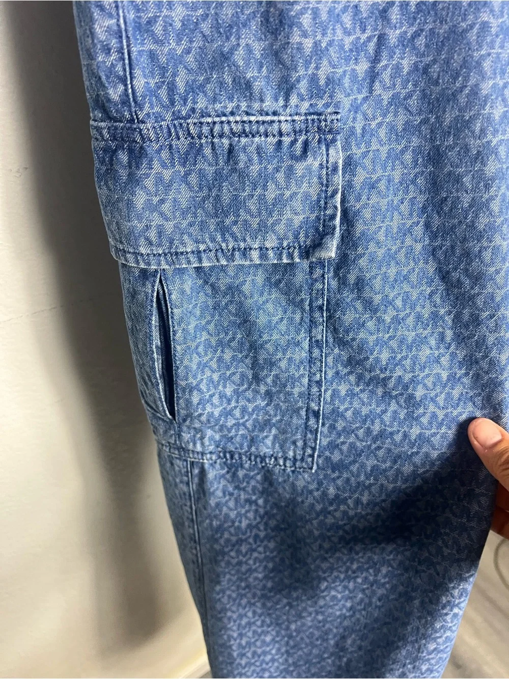 Michael Kors Logo Jacquard Denim Cargo Pants Jeans Dusk Blue Size 4